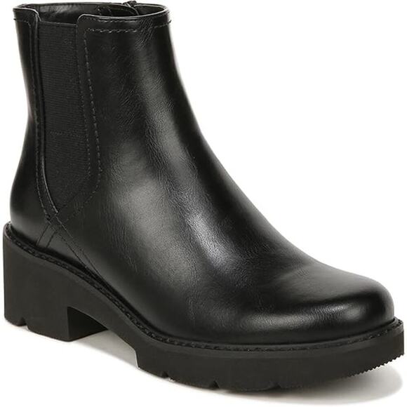 Naturalizer 7 Ankle Boots Bootie Black Heeled Side Zip Round Toe